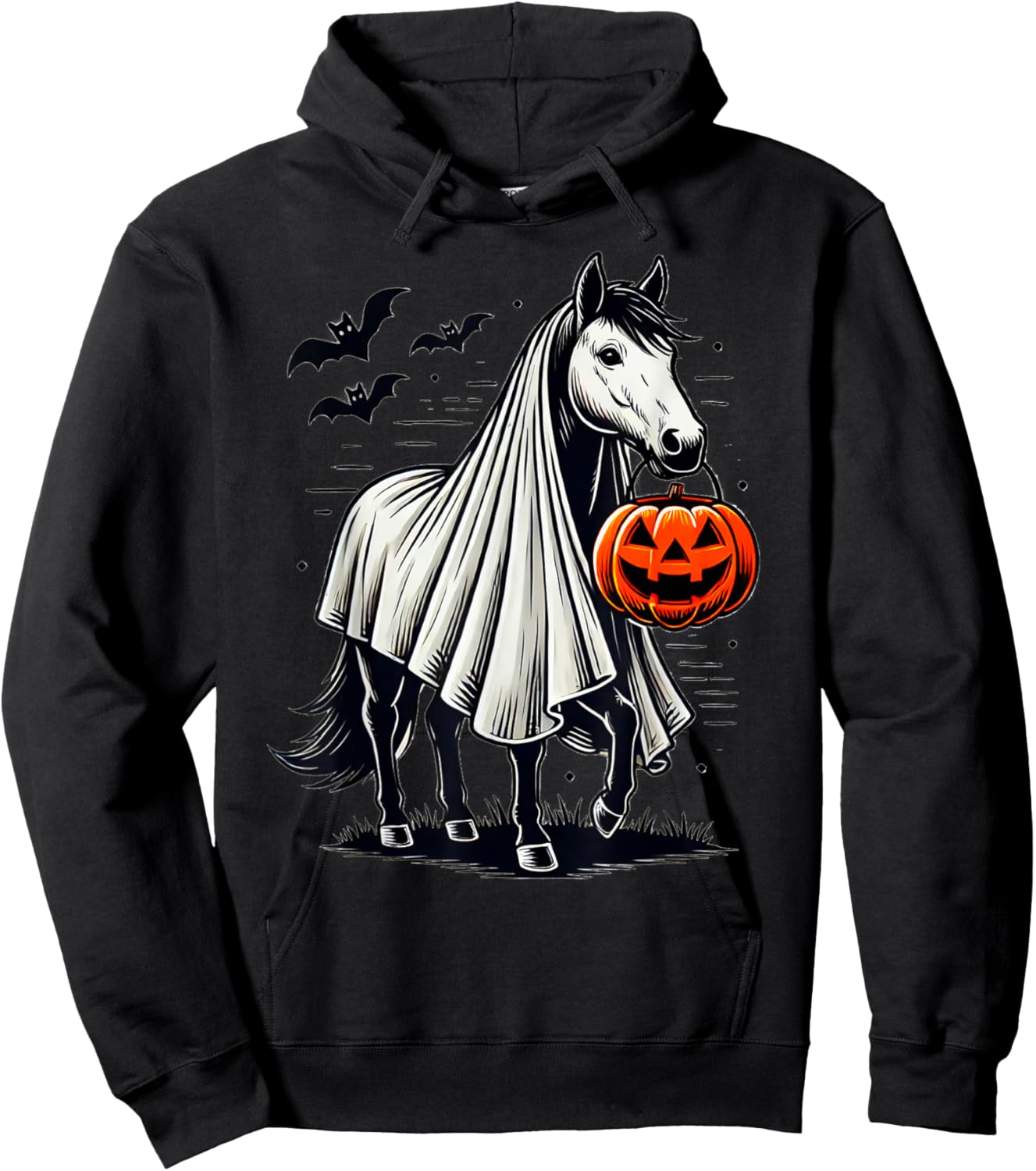 Halloween Horse With Pumpkin Ghost Costume Rider Riding Hoodie - Hoodie | Black