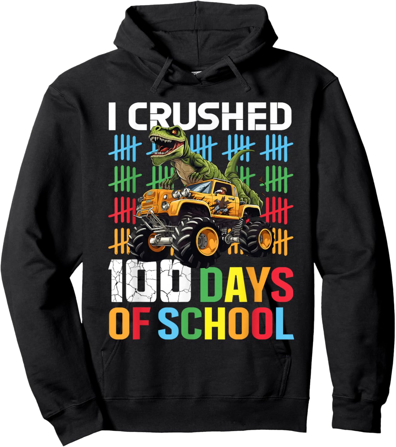 100 Days of School Monster Truck Dinosaur Funny Kids Boys Hoodie - Hoodie | Black