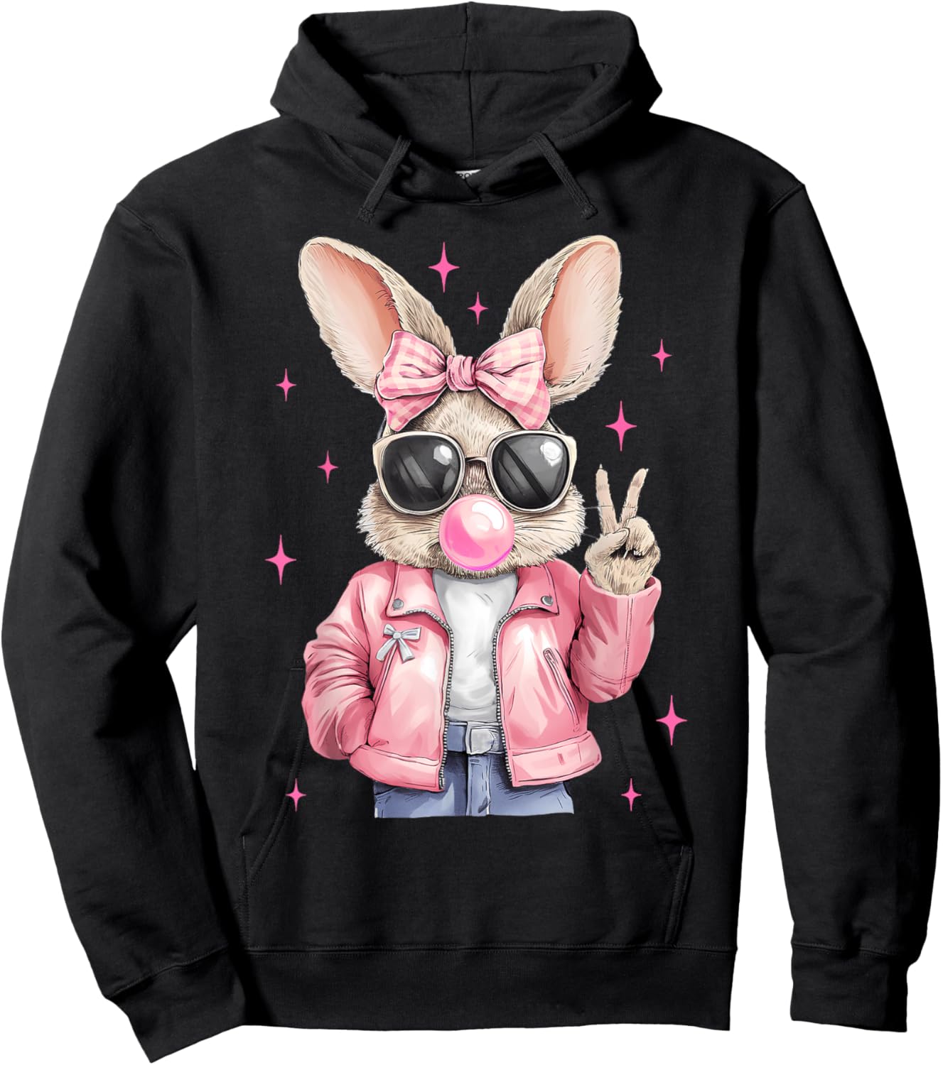Happy Easter Bunny Rabbit Face Coquette Bow Easter Girl Kids Hoodie - Hoodie | Black