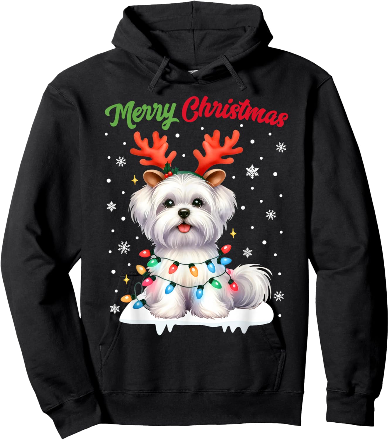 Christmas Pajamas Men Women Kids Maltese Dog Christmas Hoodie - Hoodie | Black