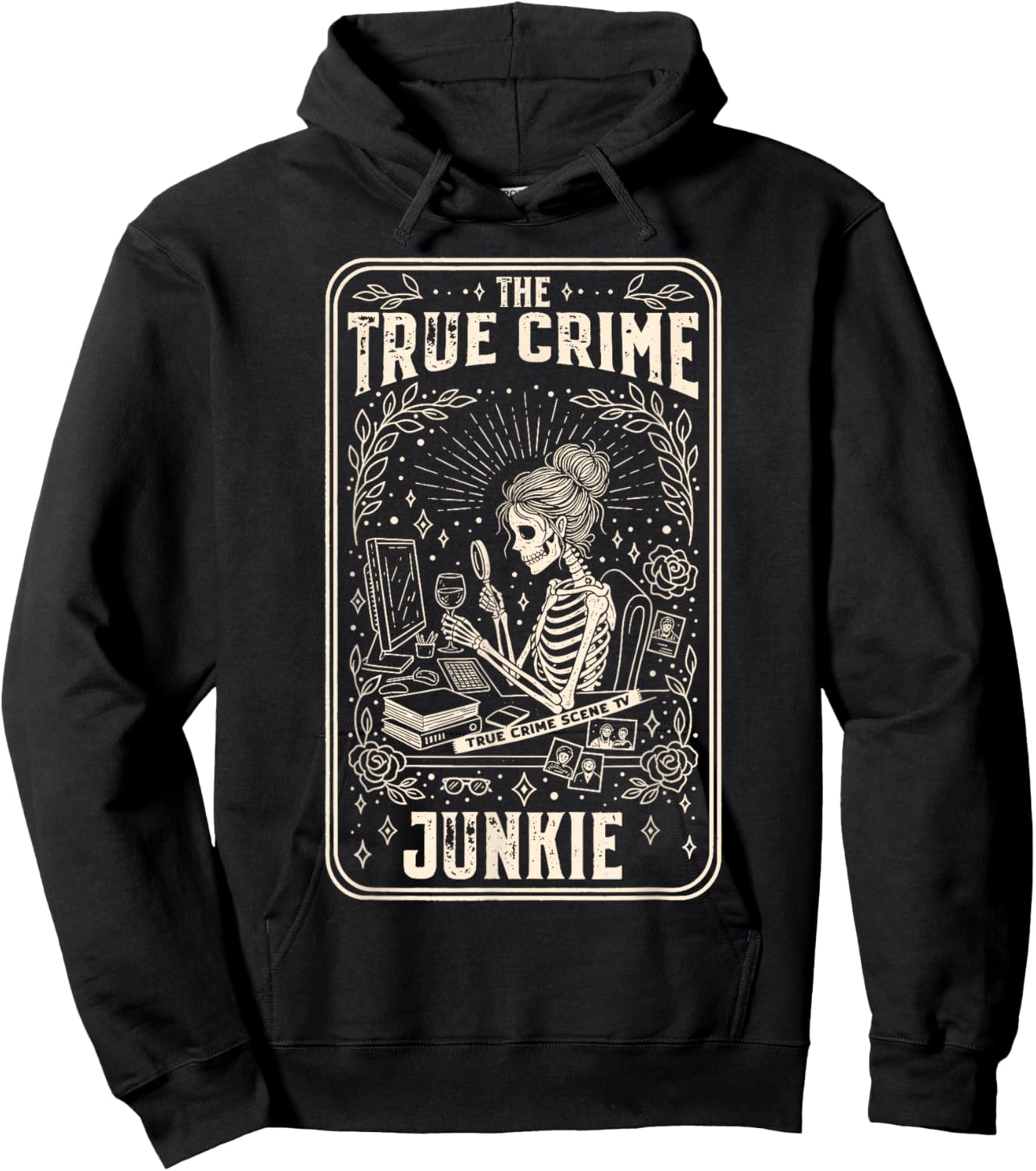 True Crime Junkie Tarot Card Forensic Science Skeleton Hoodie - Hoodie | Black
