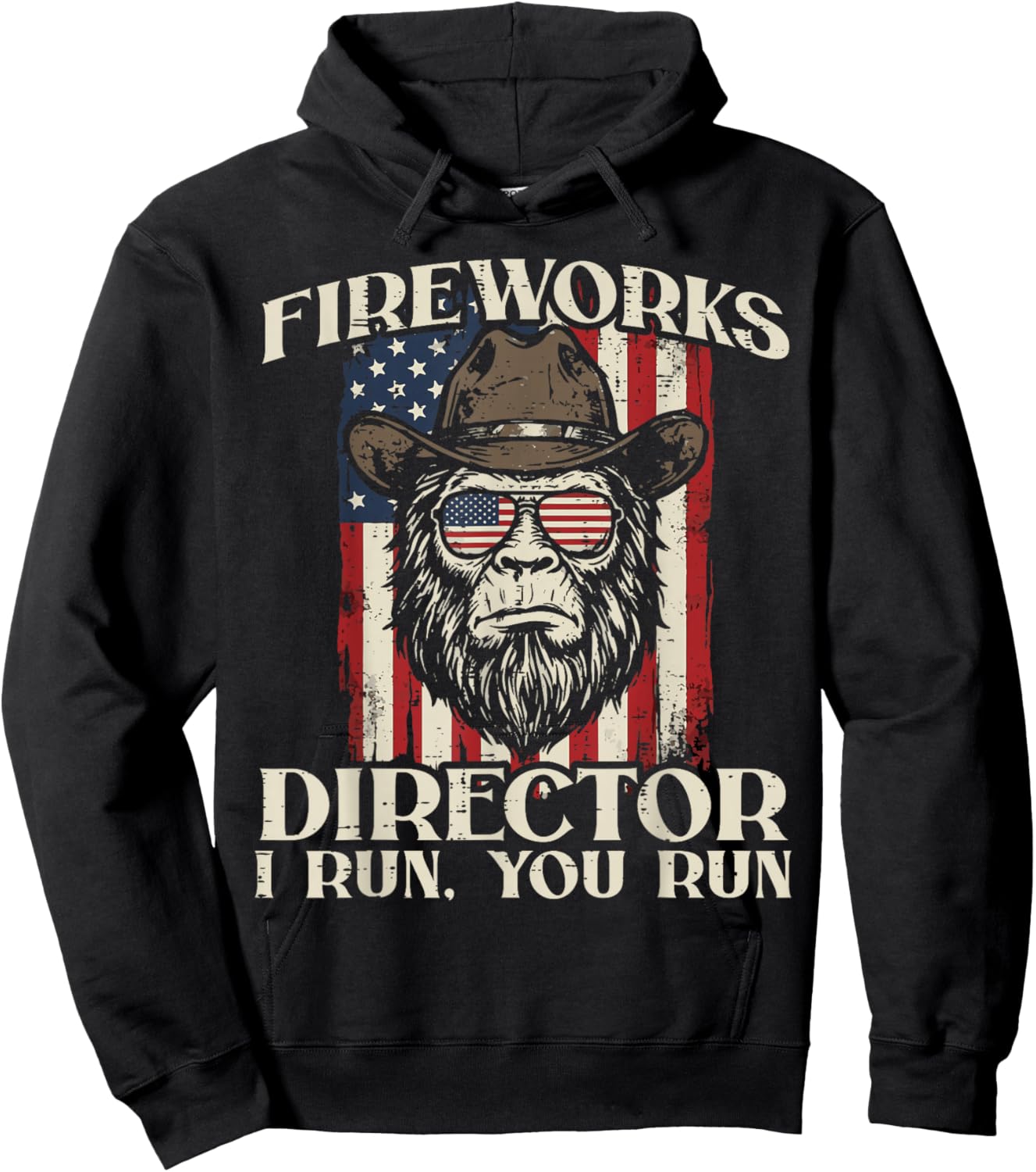 4th of July Bigfoot Fireworks Director Sasquatch Men Women Hoodie - Hoodie | Black