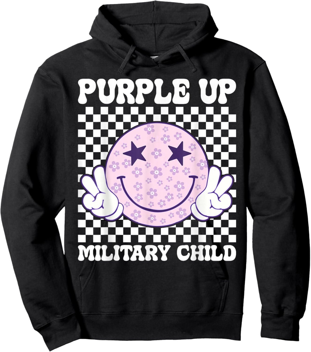 Purple Up For Military Kids Groovy Military Child Month Hoodie - Hoodie | Black