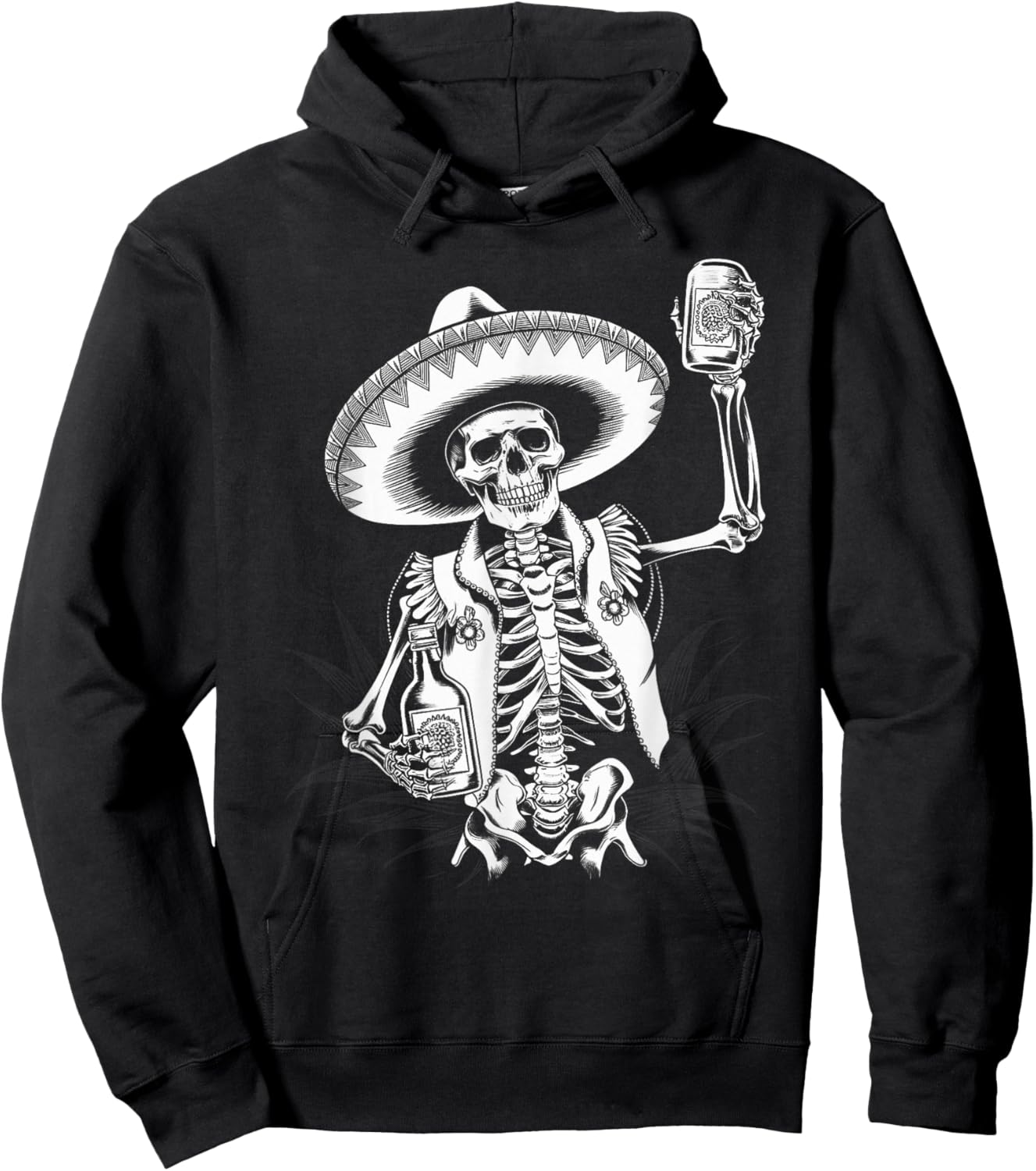 Mexico Vintage Skeleton Tequila Dia De Los Muertos Mexican Hoodie - Hoodie | Black