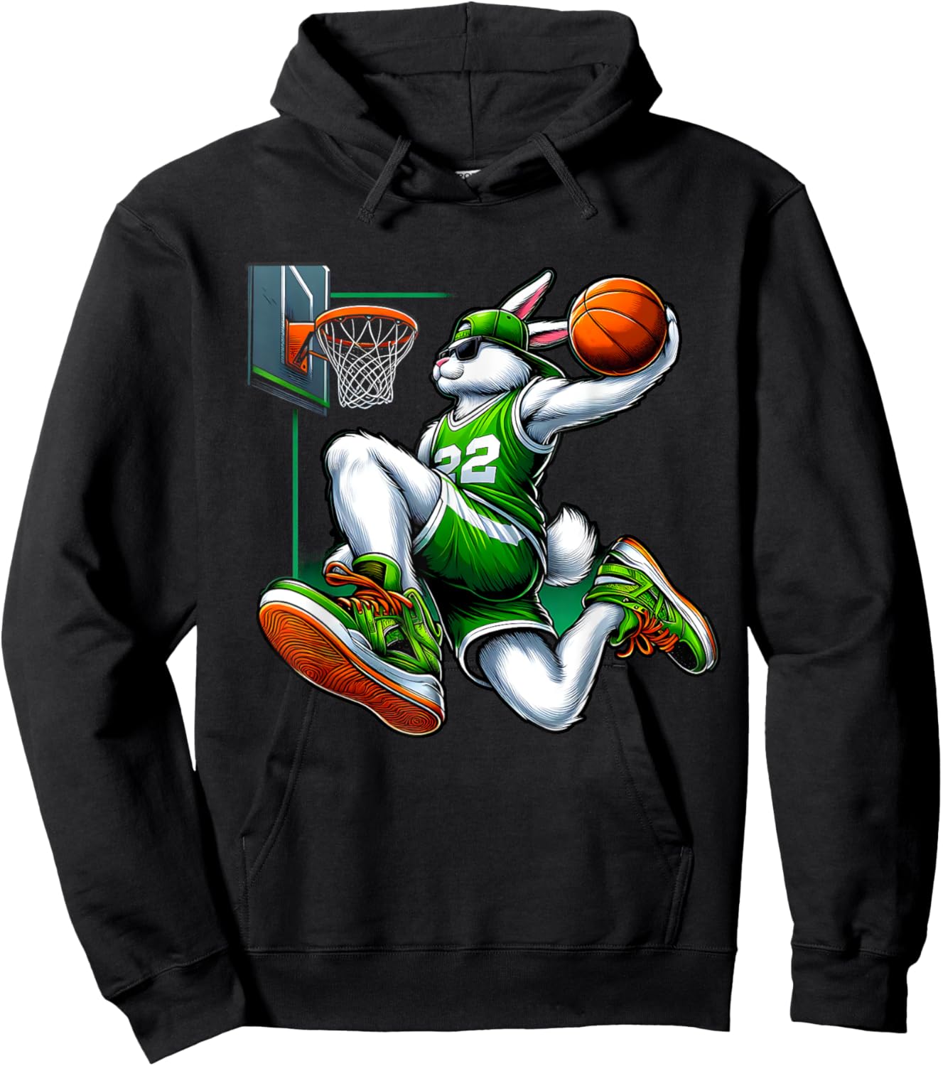 Easter Bunny Basketball Funny Easter Basketball Boys Kids Hoodie - Hoodie | Black