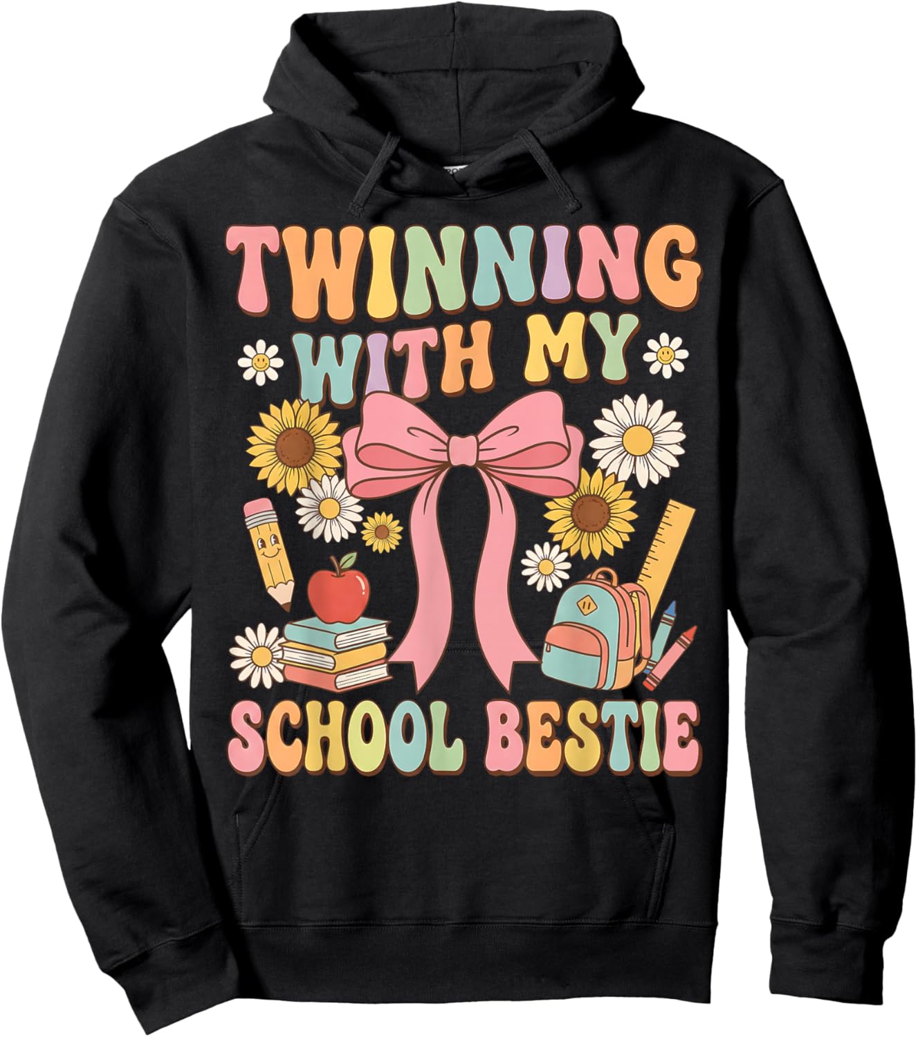 Twinning with My School Bestie Cute Matching Friend Twin Day Hoodie - Hoodie | Black