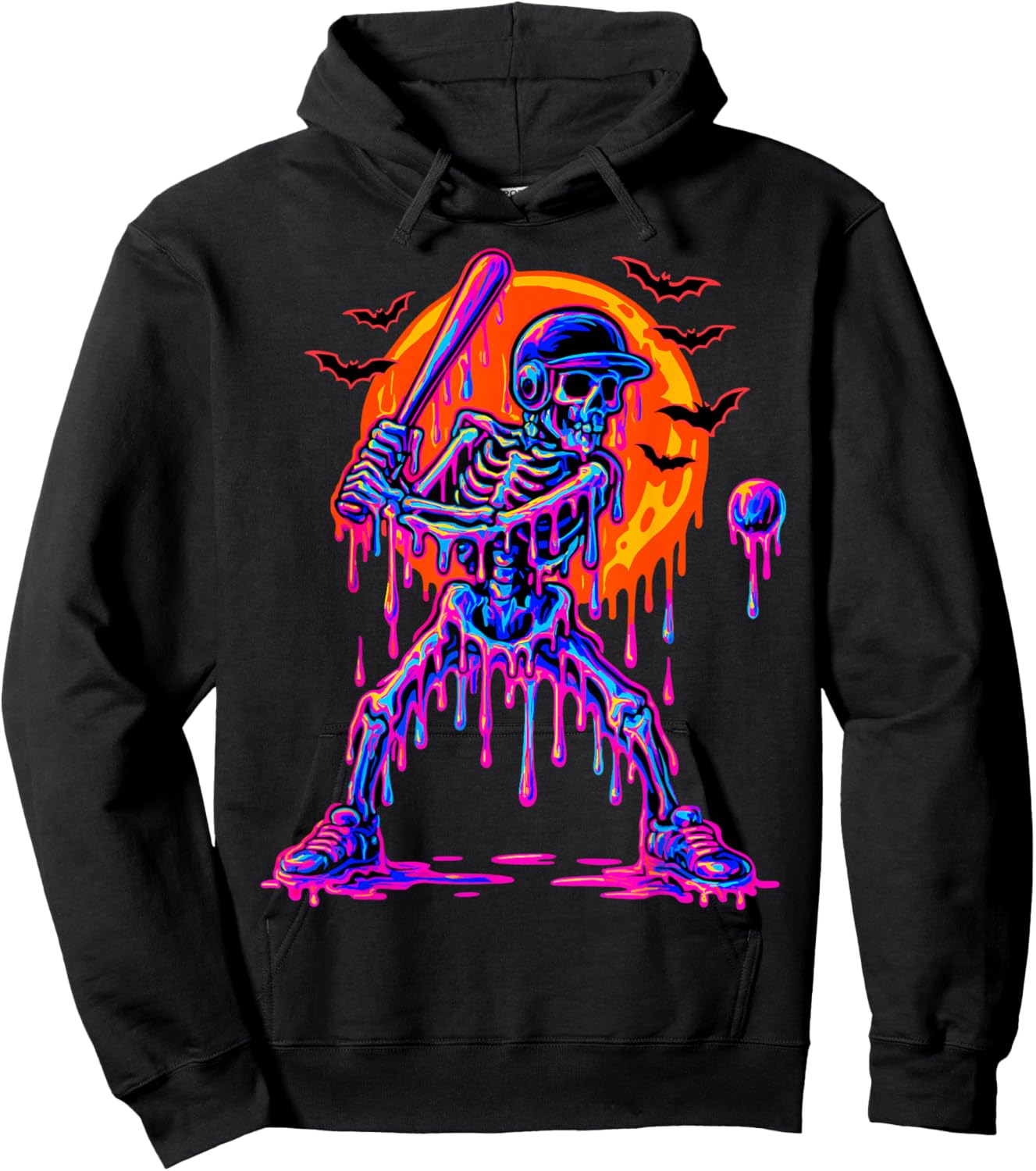 Drip Skeleton Batting Baseball Halloween Hoodie - Hoodie | Black