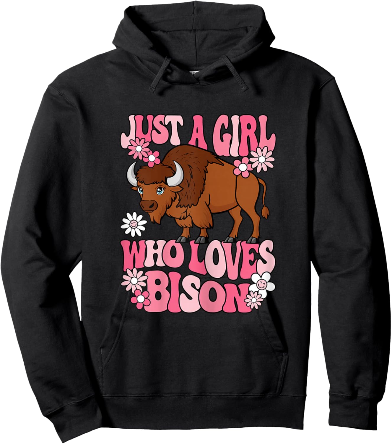 Just A Girl Who Loves Bison Groovy Kawaii Buffalo Girl Hoodie - Hoodie | Black