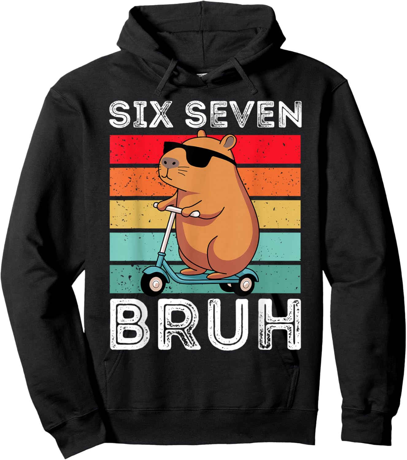 Six Seven Bruh 67 Meme Funny Cute Capybara Hoodie - Hoodie | Black