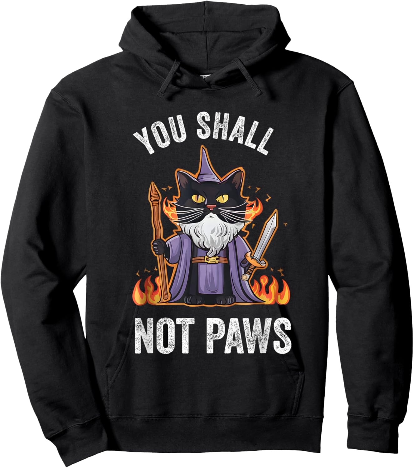 You Shall Not Paws Cute Funny RPG Cat Wizard Hoodie - Hoodie | Black