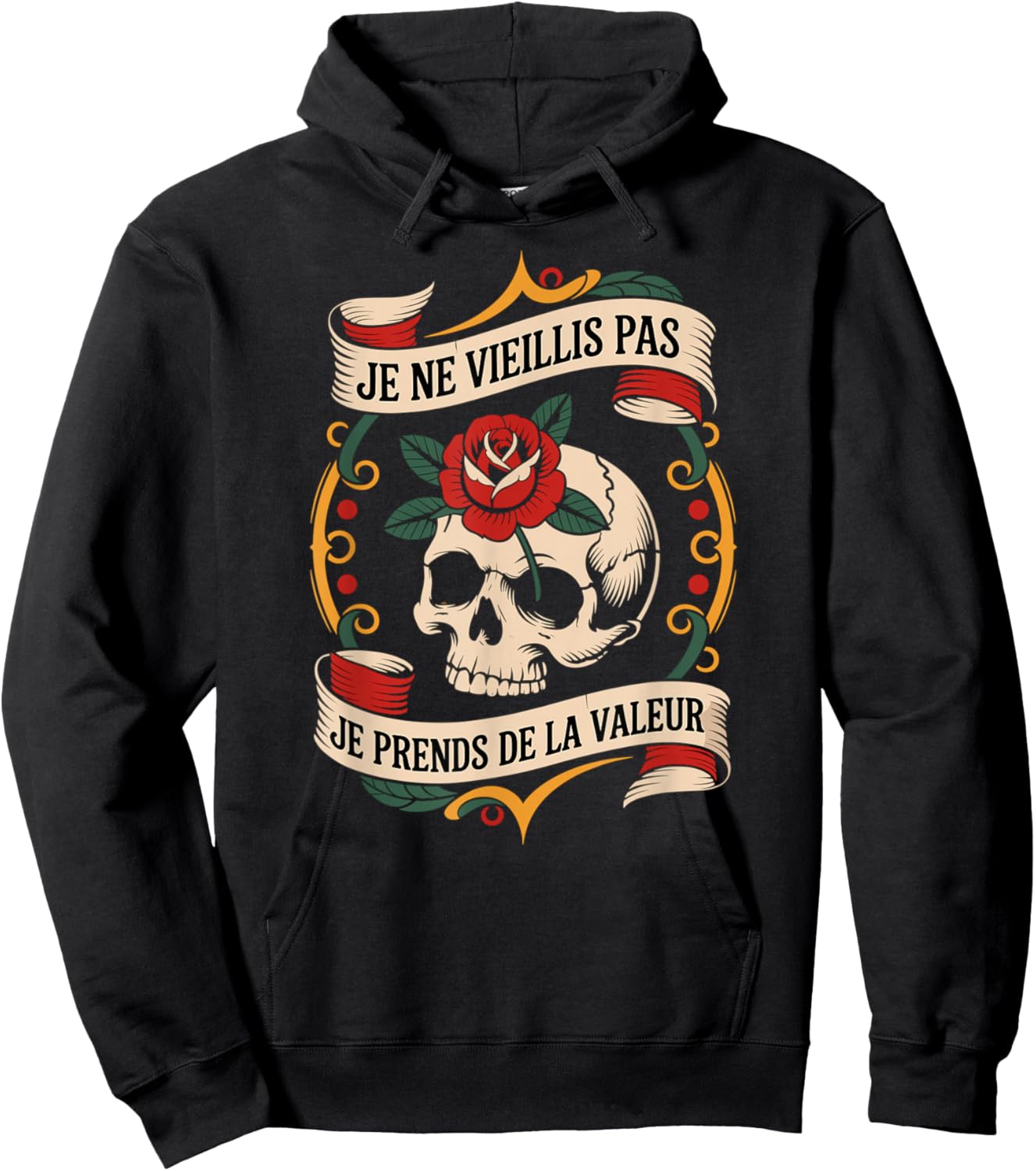 I'm Not Aged I Take Value Skull Roses Biker Hoodie - Hoodie | Black