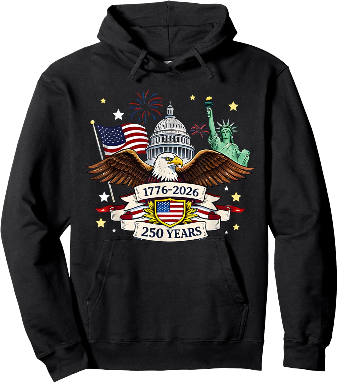 250 Years Flag Statue of Liberty 1776-2026 250th Birthday Hoodie - Hoodie | Black