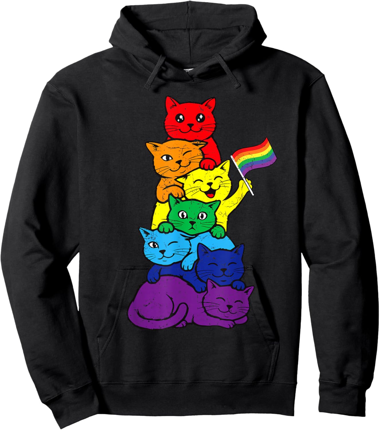 Cat Stack Rainbow Lesbian Gay Pride Ally LGBT Men Women Kids Hoodie - Hoodie | Black