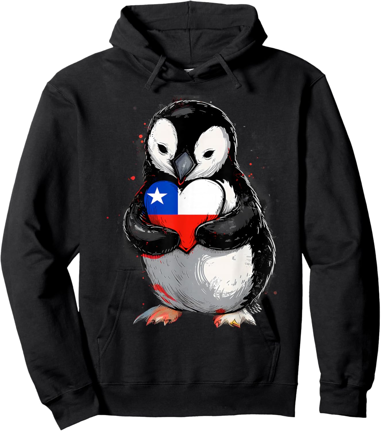 Chile Heart Penguin Chilean Pride Chilean Roots Chilean Flag Hoodie - Hoodie | Black