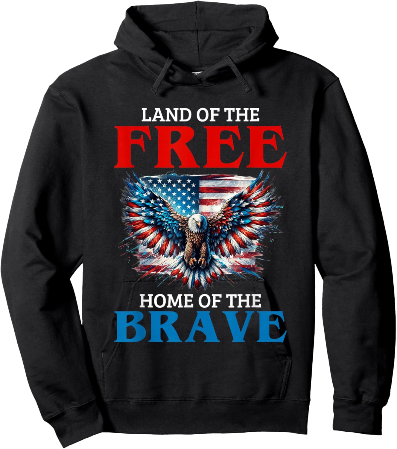 Land of The Free Home of The Brave Eagle USA Vintage Flag Hoodie - Hoodie | Black