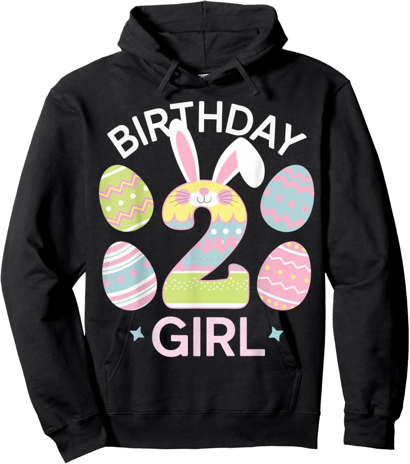 Fun 2nd Birthday Easter Day Bunny Rabbit Eggs Girl 2 Yr Old Hoodie - Hoodie | Black