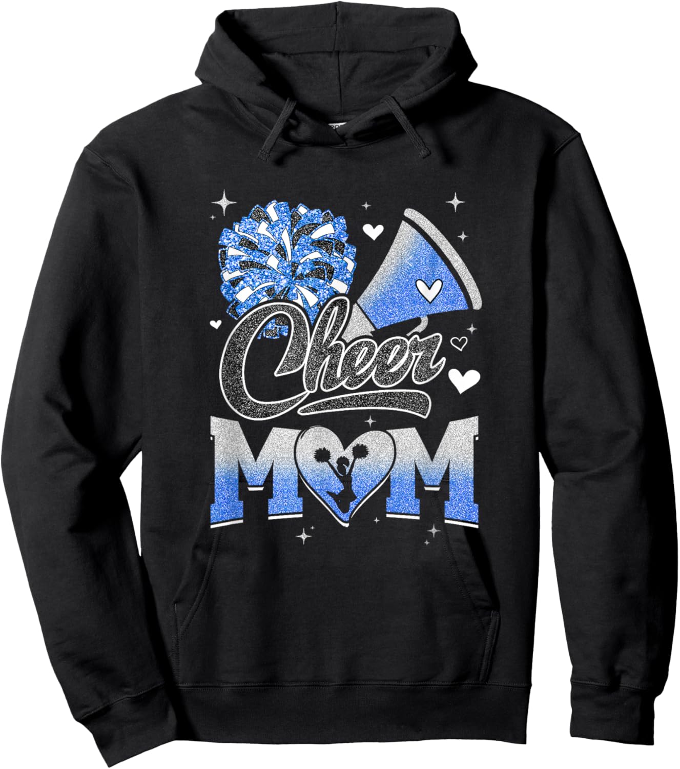 Cheer Mom Blue White Cheerleading Football Fan Hoodie - Hoodie | Black