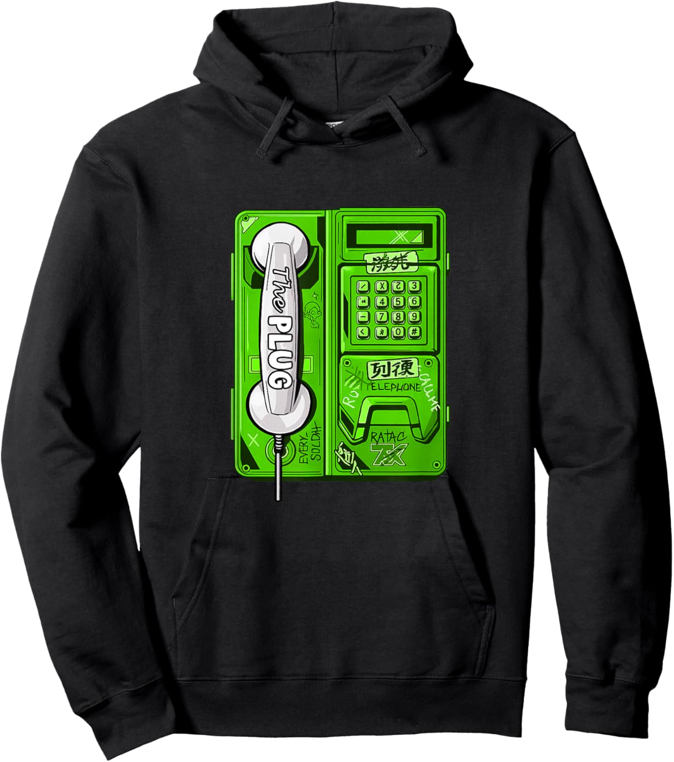 Green Color Connected Green Graphic Hoodie - Hoodie | Black