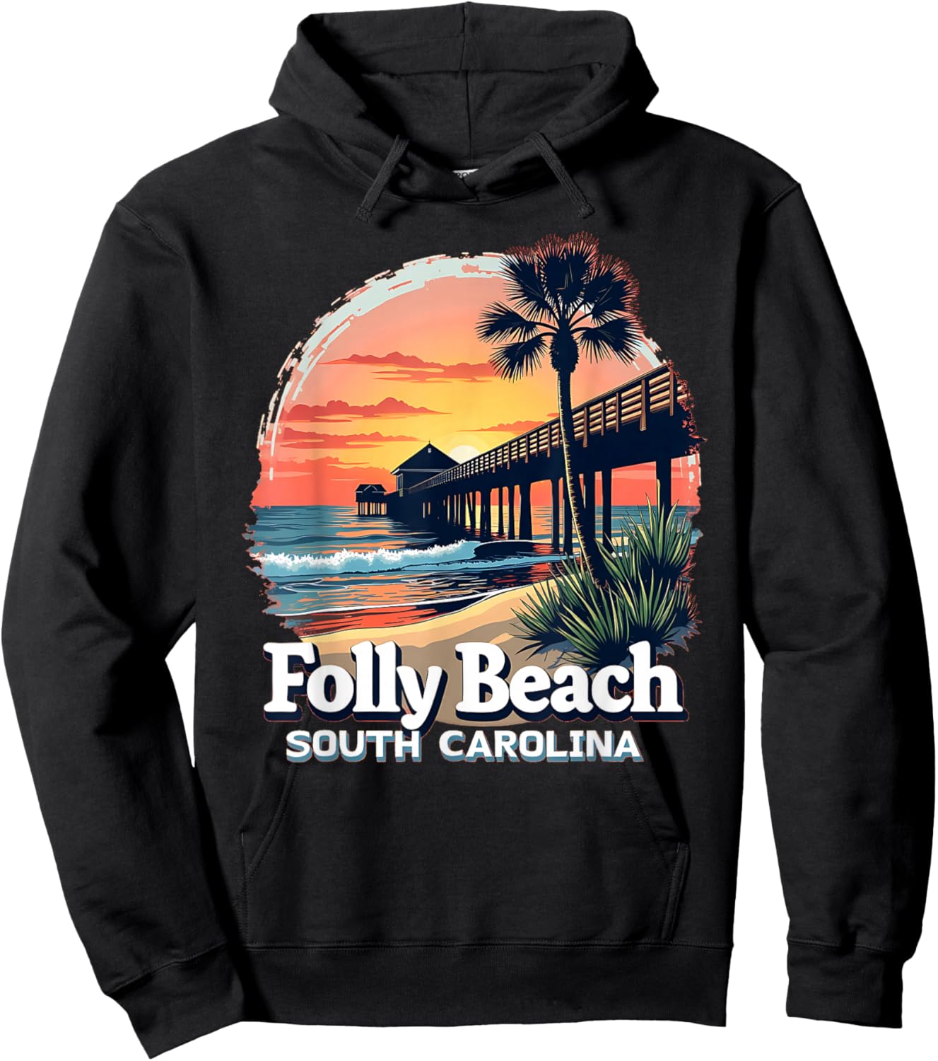 Scenic Sunset Beach Vacation Folly Beach South Carolina Hoodie - Hoodie | Black