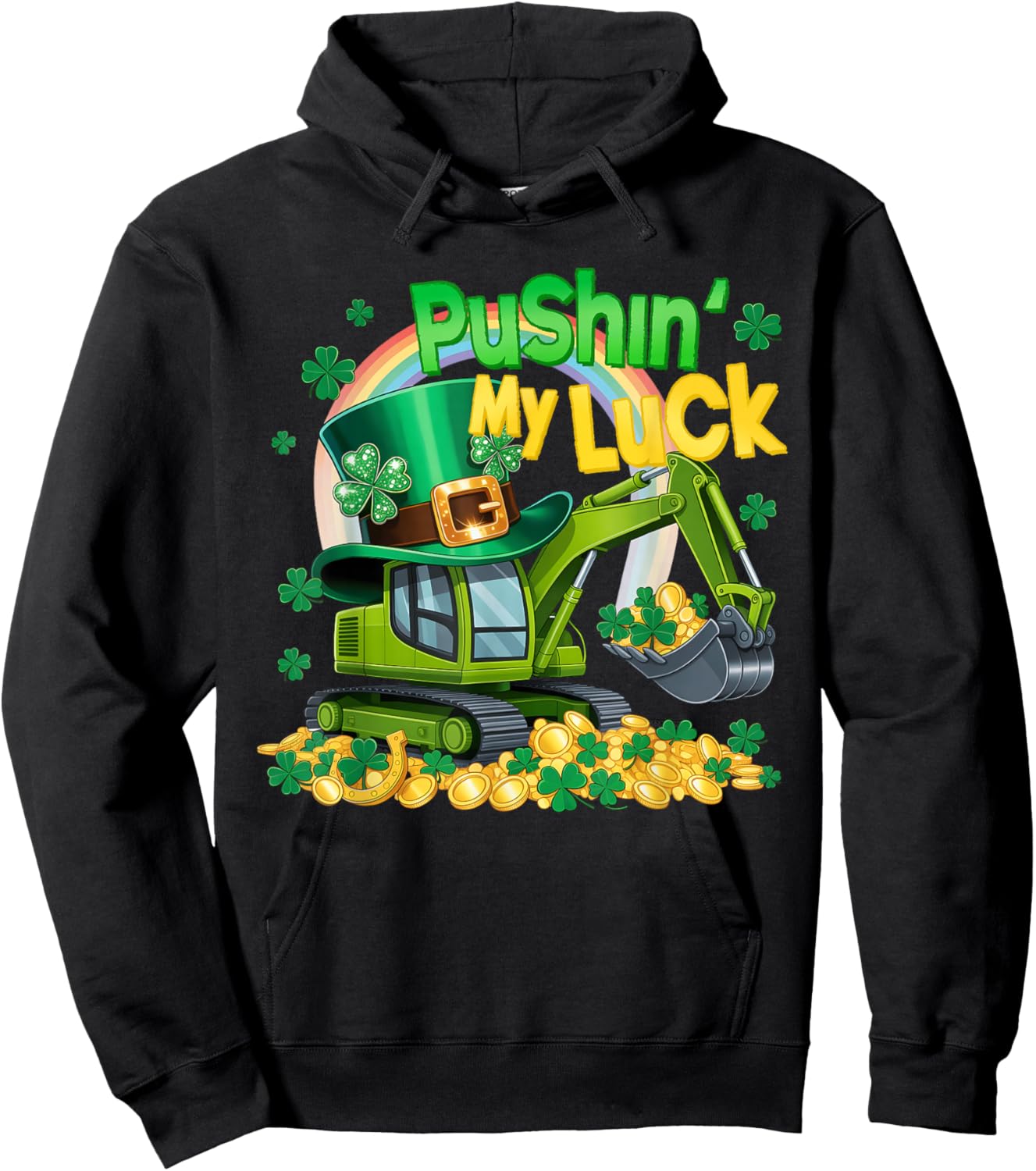 Pushing My Luck St Patricks Day Construction Truck Boy Girl Hoodie - Hoodie | Black