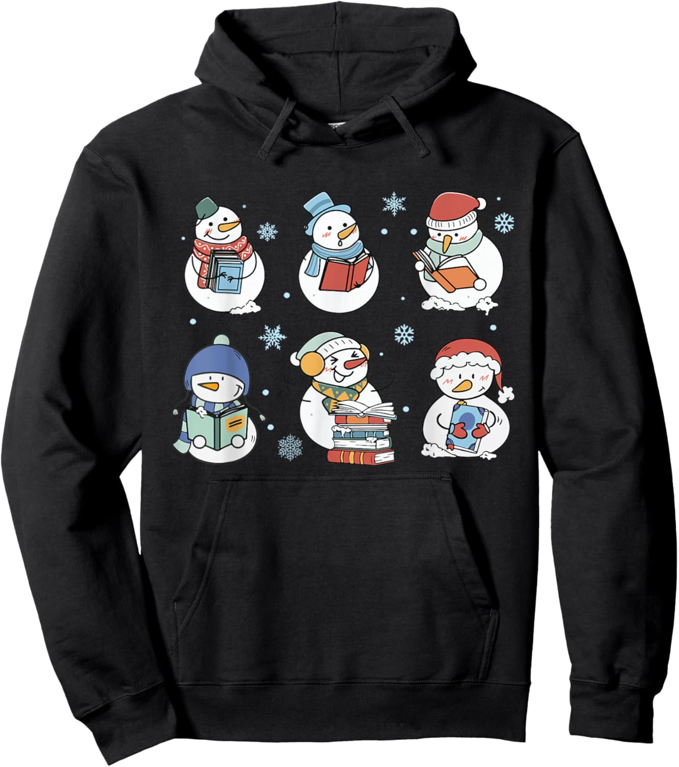 Snowman Reading Book Christmas Club Lover Bookish Librarian Hoodie - Hoodie | Black