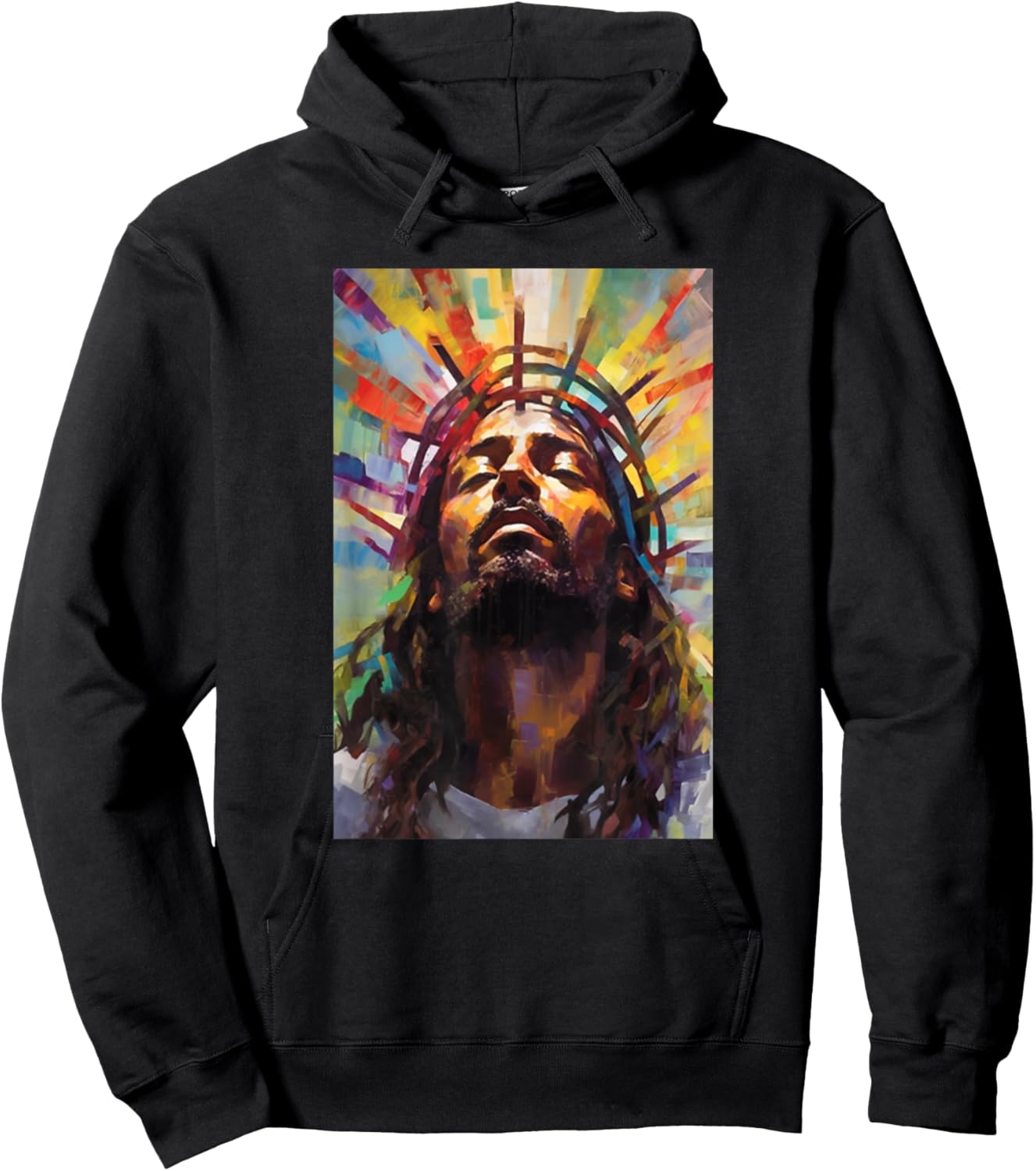 Jesus African American Christ Praying Rainbow Face Of Jesus Hoodie - Hoodie | Black