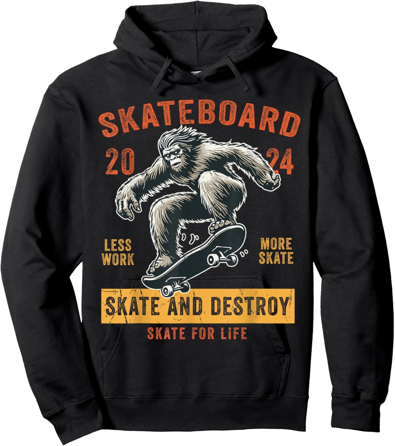 Skateboard Funny Skateboarding Vintage Bigfoot Skater Hoodie - Hoodie | Black