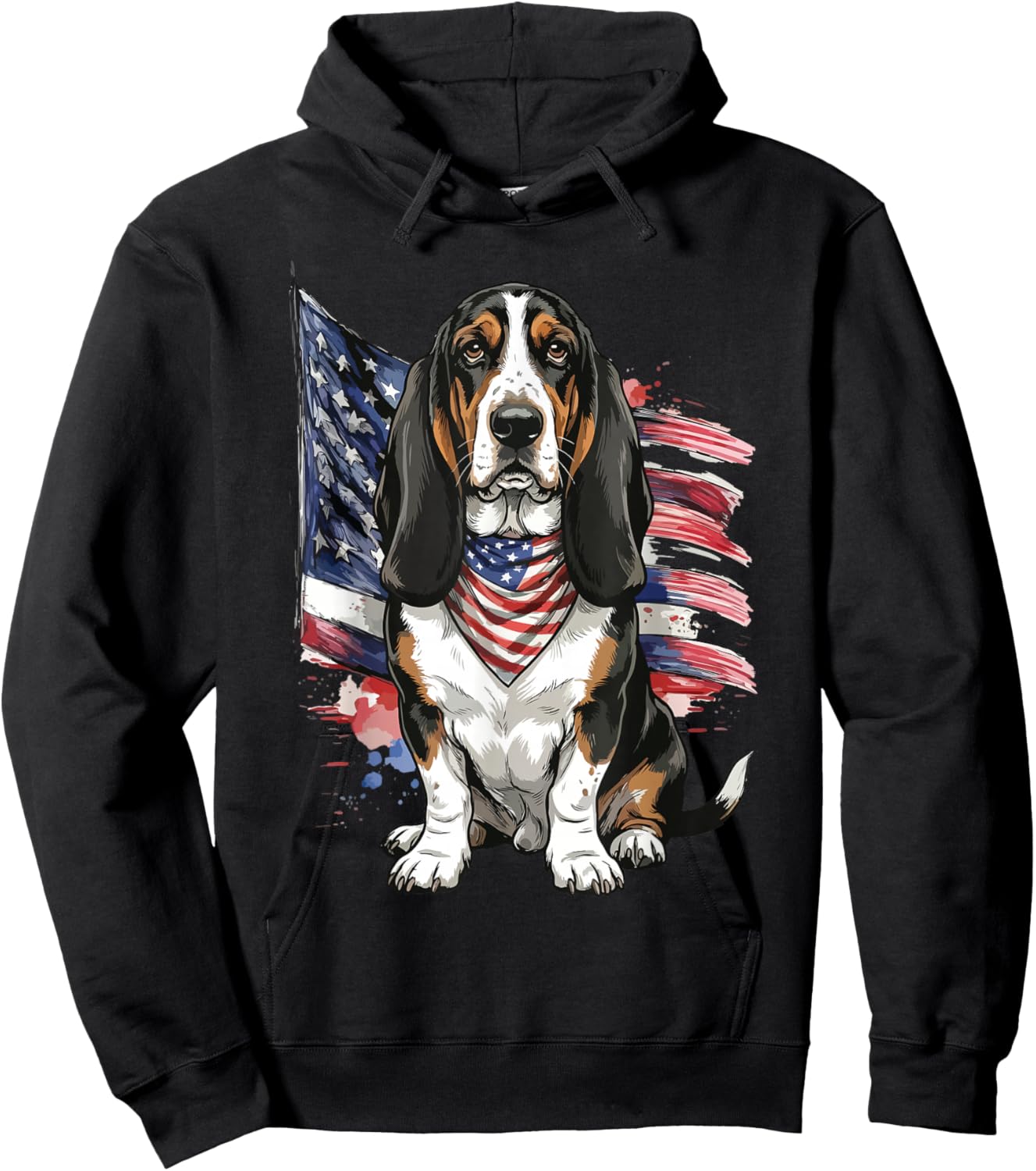 Basset Hound 4th of July Patriotic Dog Hoodie - Hoodie | Black