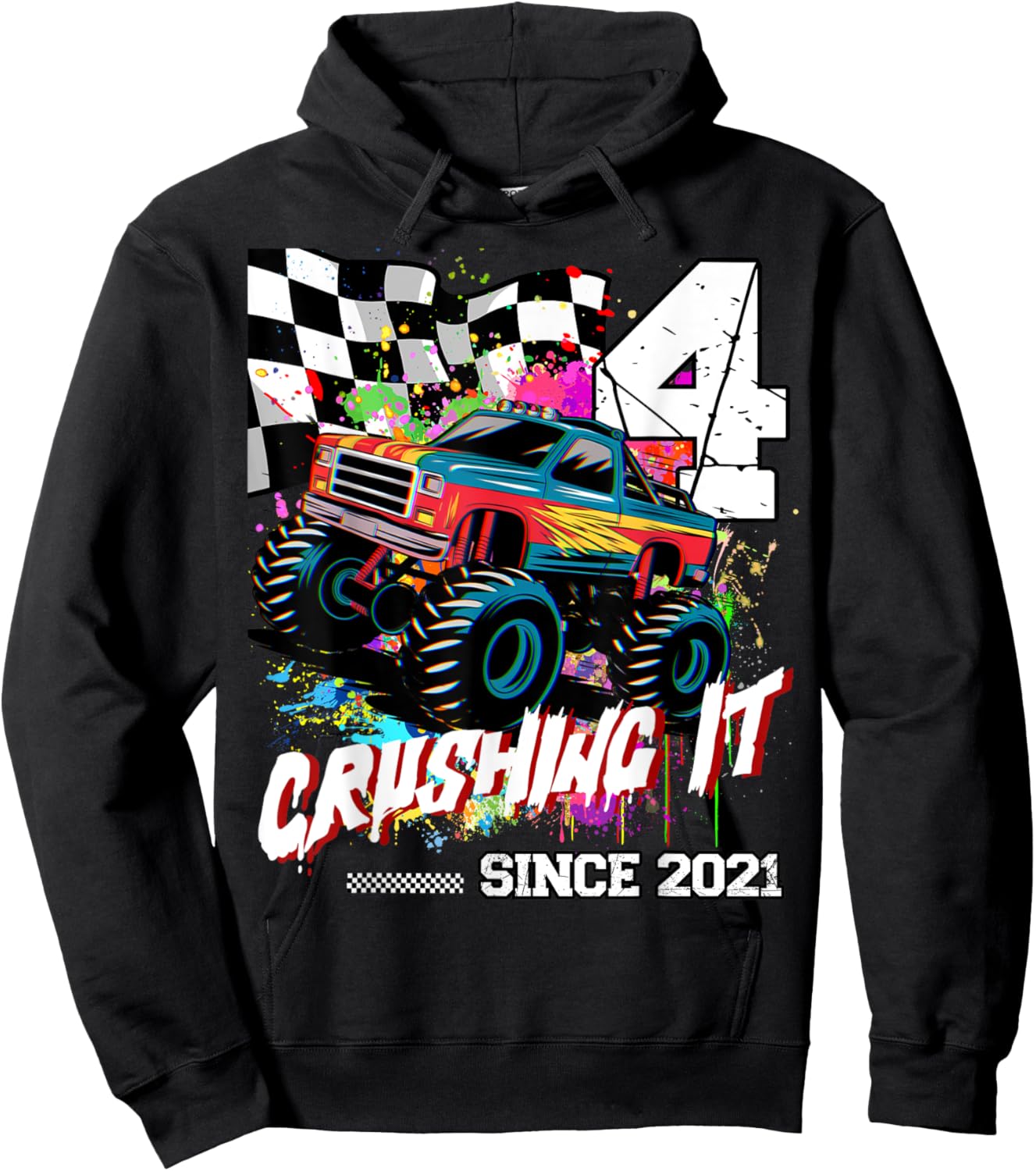 Birthday Monster Truck 4th years old Monster Truck Birthday Hoodie - Hoodie | Black