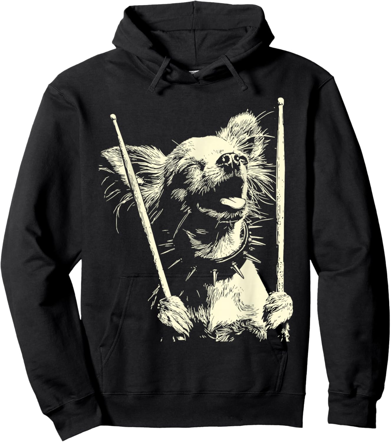 Chihuahua Playing Drums Funny Musician Dog Drummer Punk Hoodie - Hoodie | Black