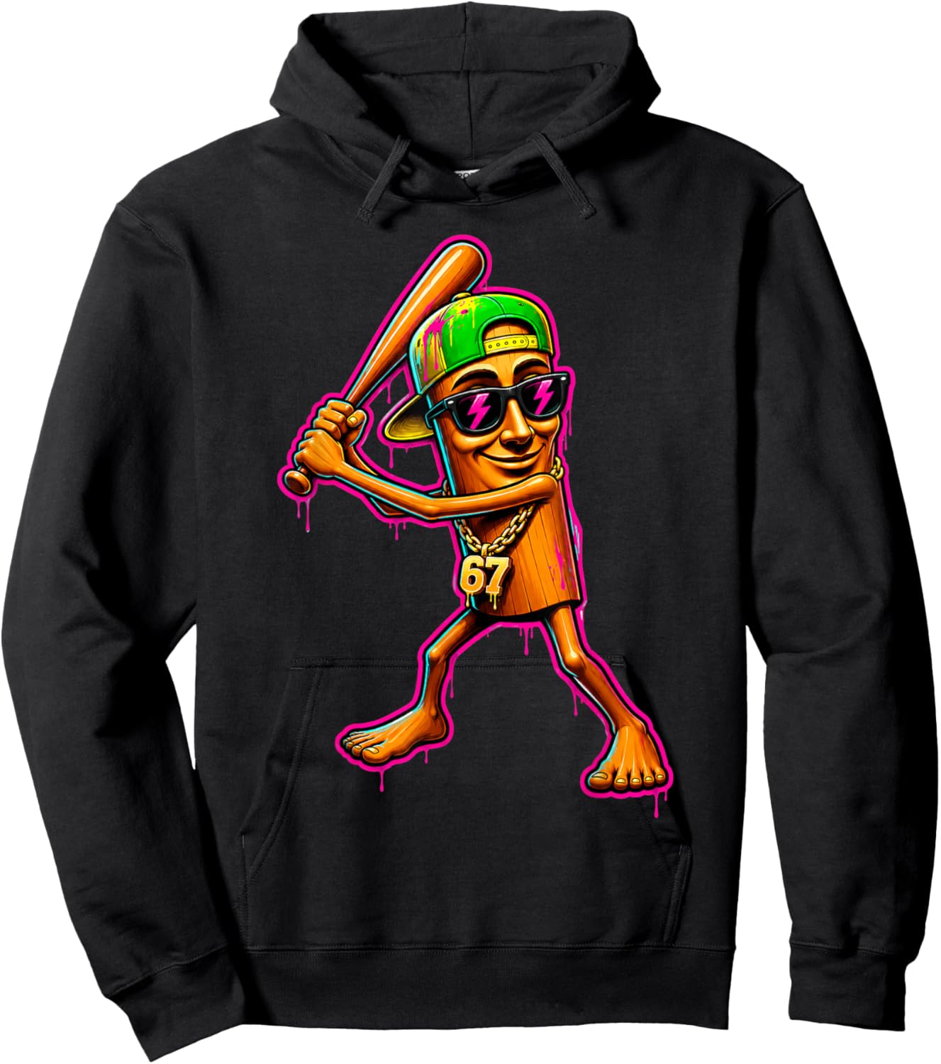 Brainrot Tung Tung Sahur Bat Swing Graffiti Drip Meme Art Hoodie - Hoodie | Black