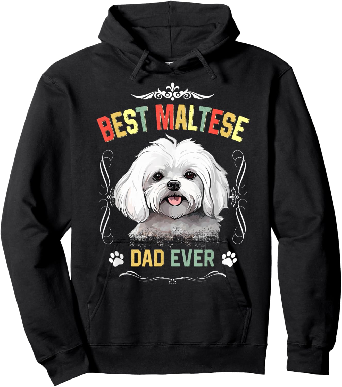 Maltese Dad Ever Vintage Father's Day Dog Lover Hoodie - Hoodie | Black