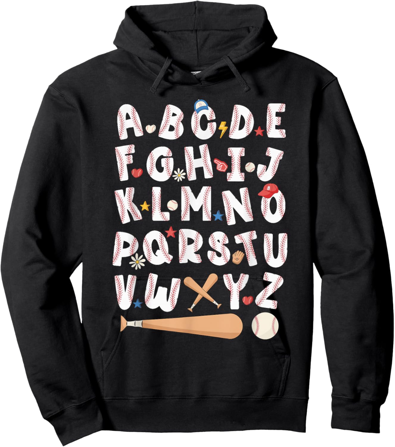 Alphabet Baseball ABCs Letters Kids Boys Girls Teacher Hoodie - Hoodie | Black