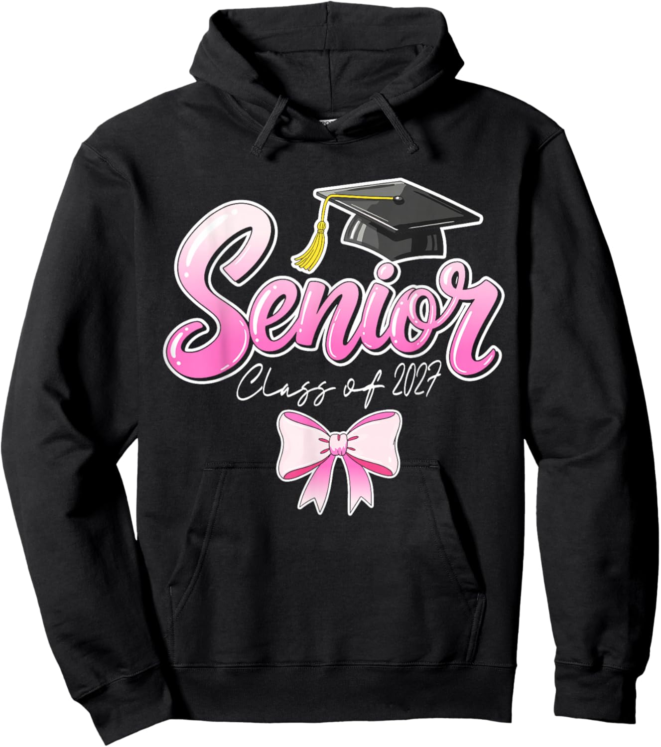 Senior Graduation Class 2027 Graduate Girls Pink Ribbon Hoodie - Hoodie | Black