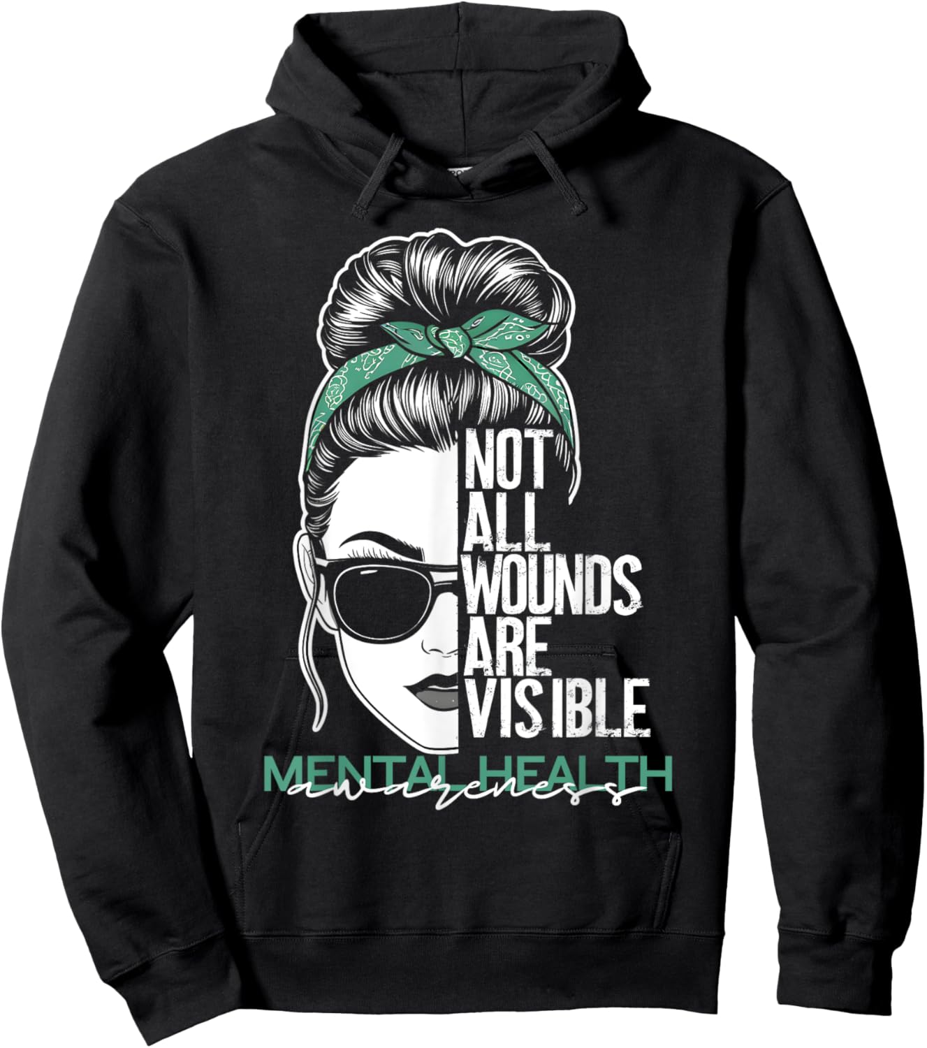 Not All Wounds Are Visible Messy Bun Mental Health Awareness Hoodie - Hoodie | Black