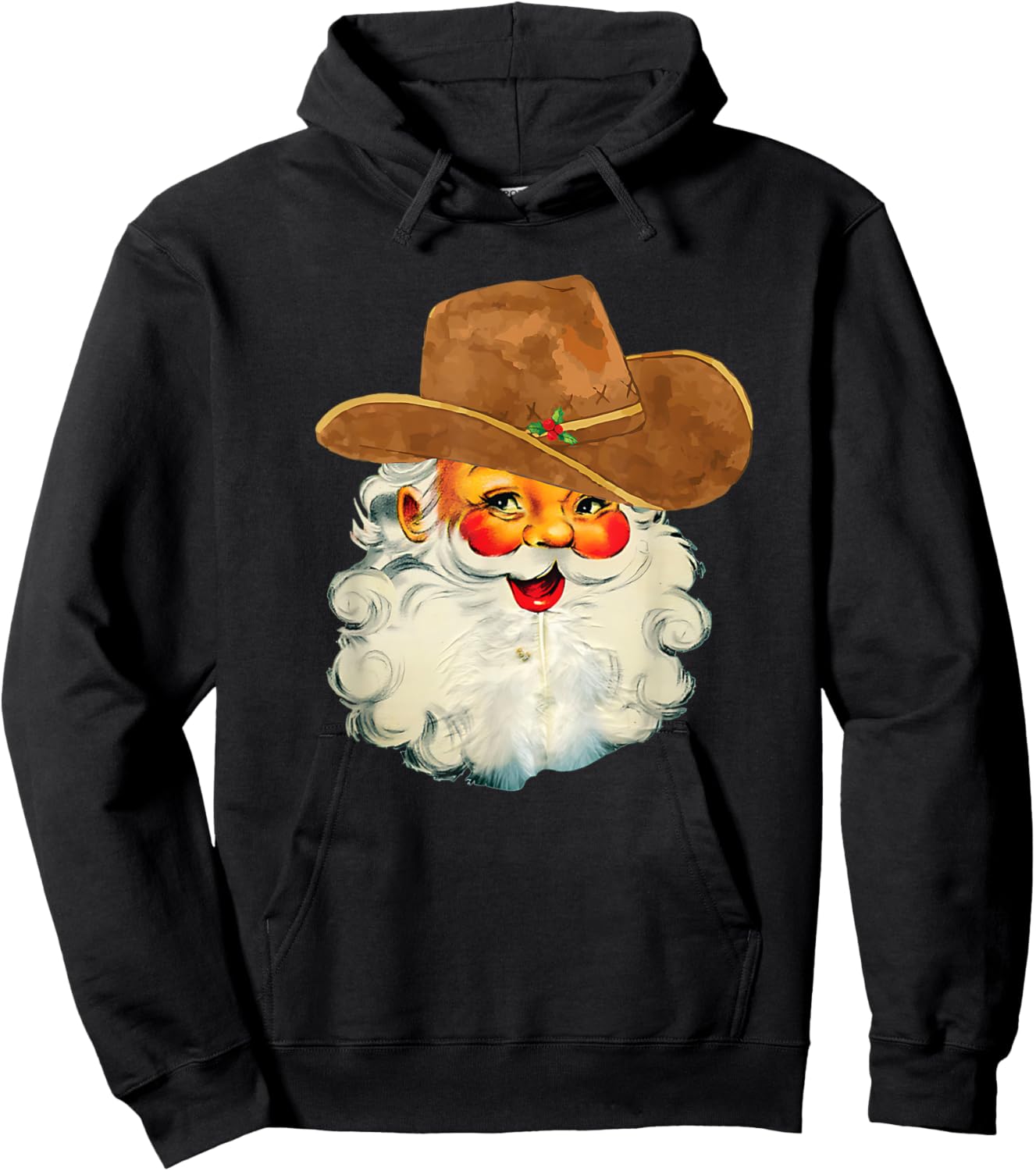Santa Cowboy Western Christmas Xmas Holiday Pajamas Hoodie - Hoodie | Black