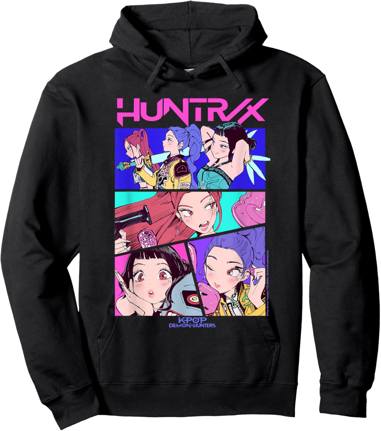 Kpop Demon Hunters Huntrix Neon Comic Anime Hoodie - Hoodie | Black