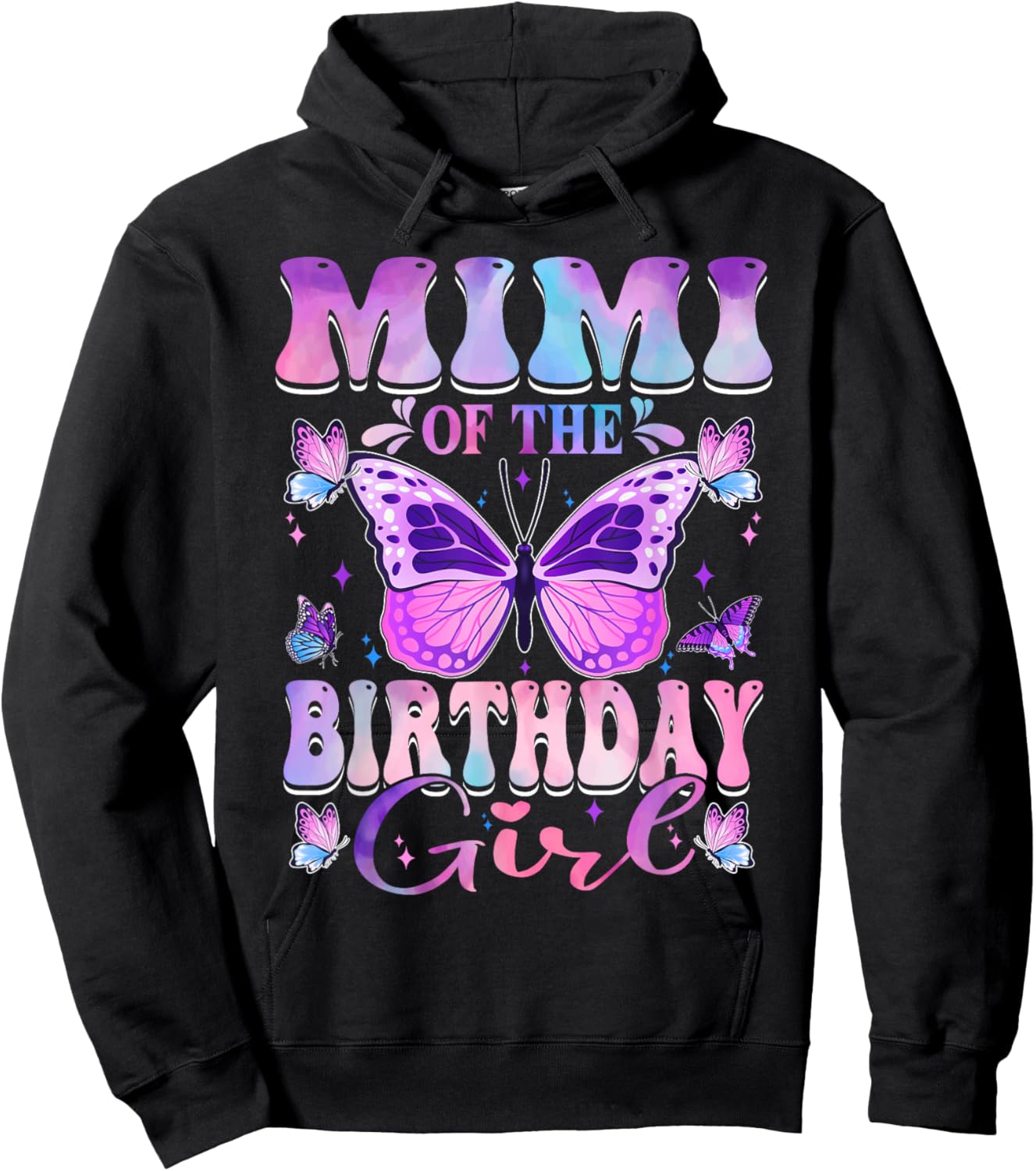Mimi Of The Birthday Girl Butterfly Party Matching Family Hoodie - Hoodie | Black