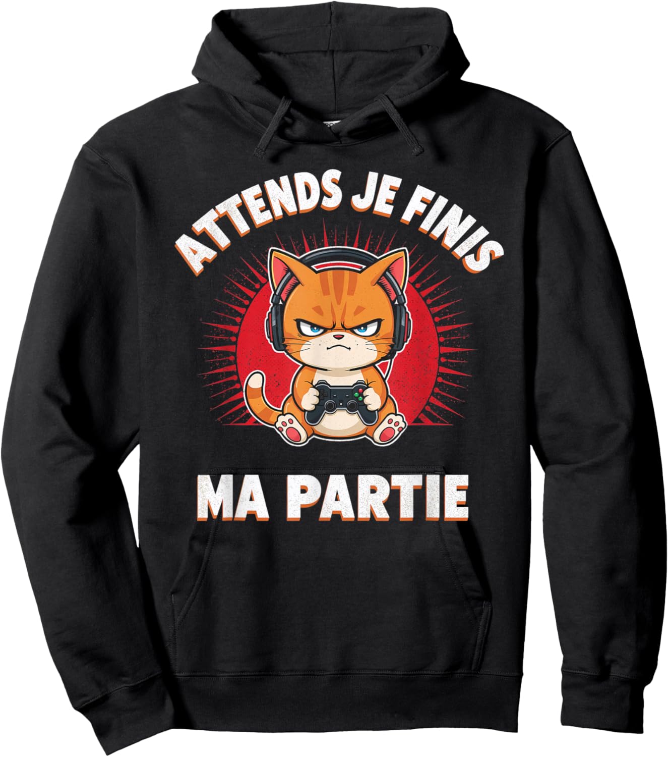 Wait I Finish My Game Funny Humor Gaming Cat Gamer Hoodie - Hoodie | Black