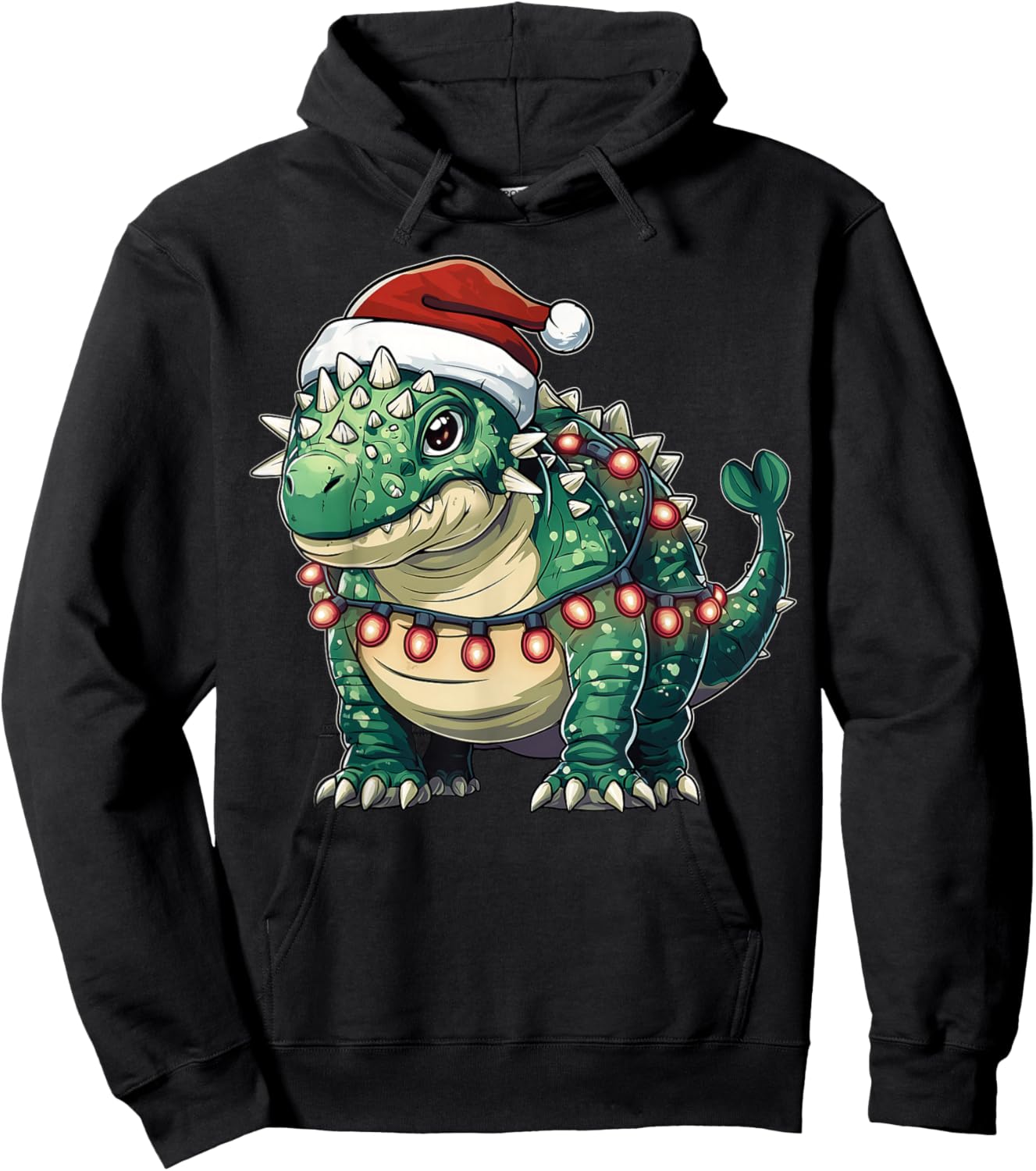Ankylosaurus Dinosaur Christmas - -Adults/Kids - Red - Short Sleeve - U-Neck - Small - Christmas Dinosaur Hoodie - Hoodie | Black
