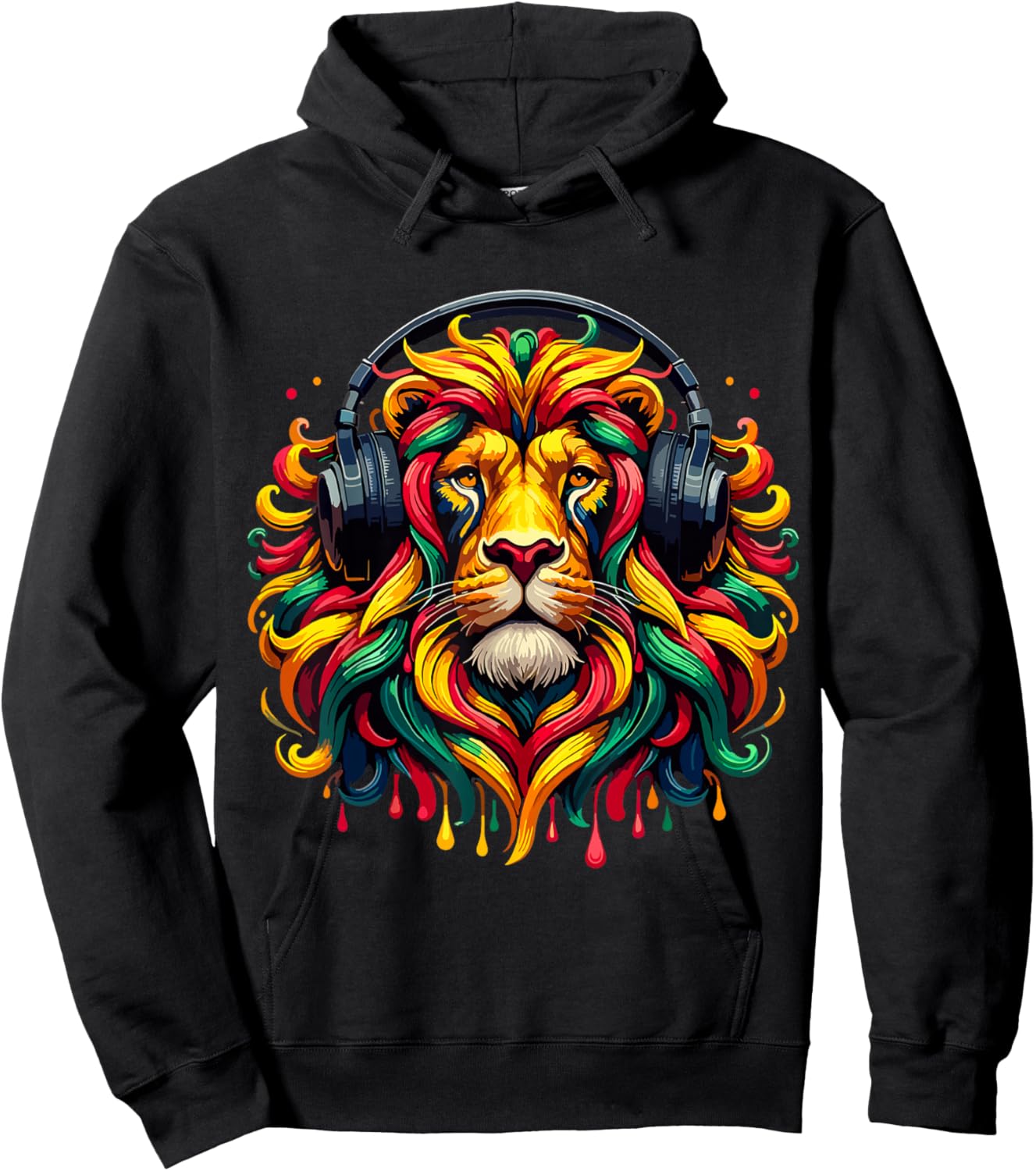 Rasta Reggae Music Headphones Jamaican Lion Of Judah Hoodie - Hoodie | Black