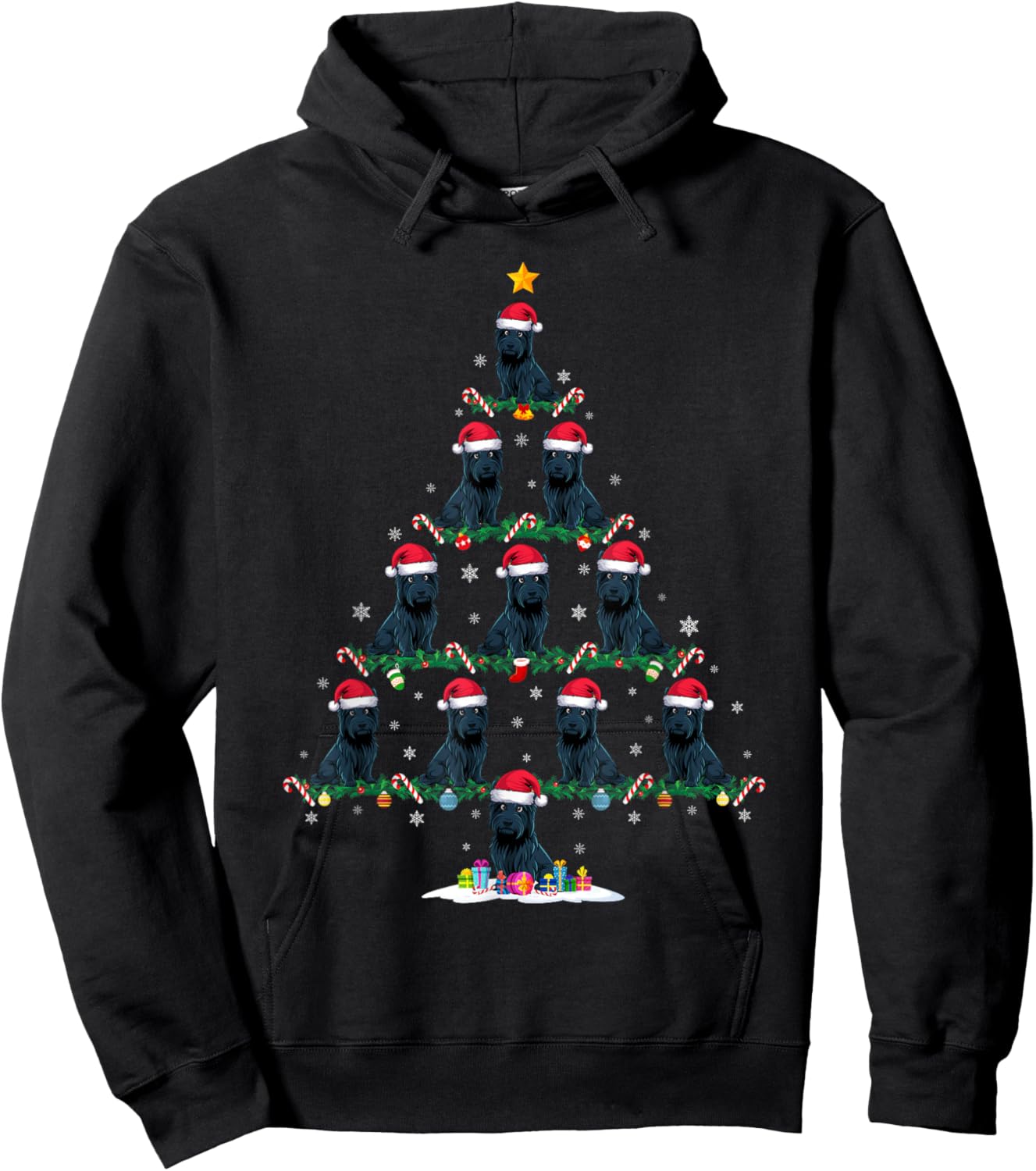 Funny Xmas Tree Scottie Dog Owner Gifts Scottie Dog Christmas Tree Pajama -Adults -Kids Black Short Sleeve Small Hoodie - Hoodie | Black