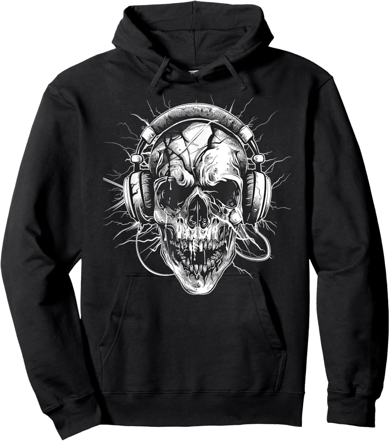 Skull with Headphones Music Hoodie - Hoodie | Black