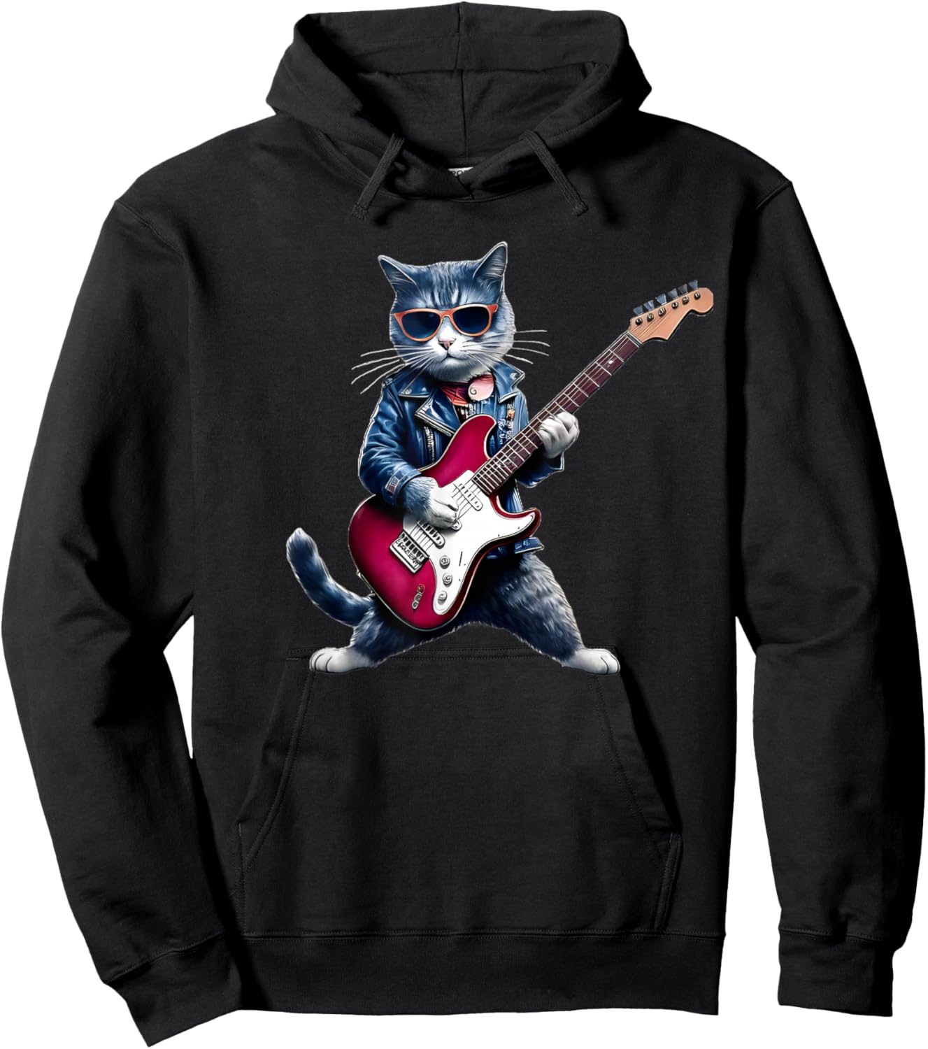 Rock Cat Playing Guitar - Funny Guitar Cat Hoodie - Hoodie | Black