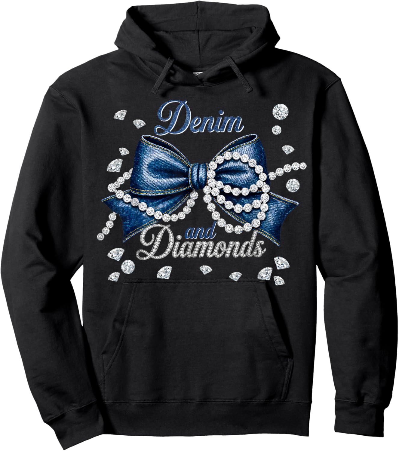 Denim and Diamonds Bow Western Cowgirl Ladies Girls Women Hoodie - Hoodie | Black