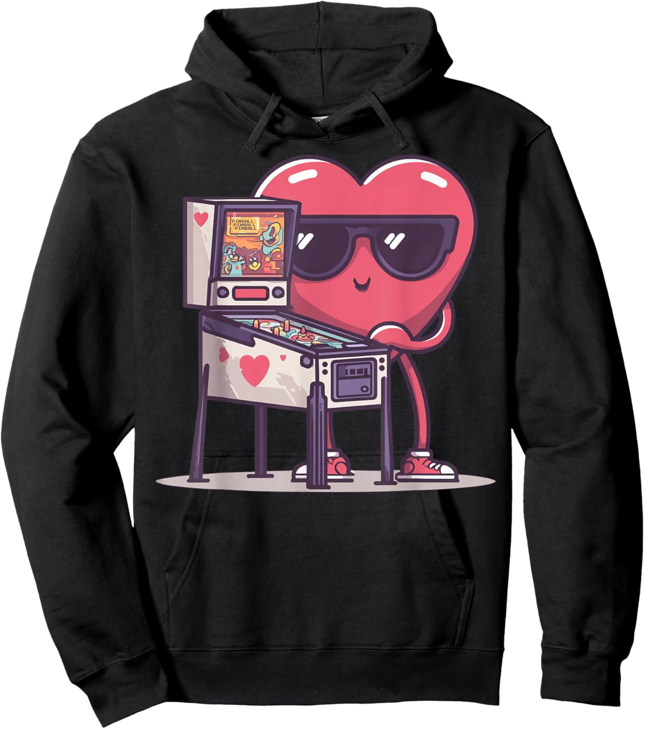 Pinball Heart Arcade Game Lunettes de Soleil rétro Saint-Valentin Hoodie - Hoodie | Black