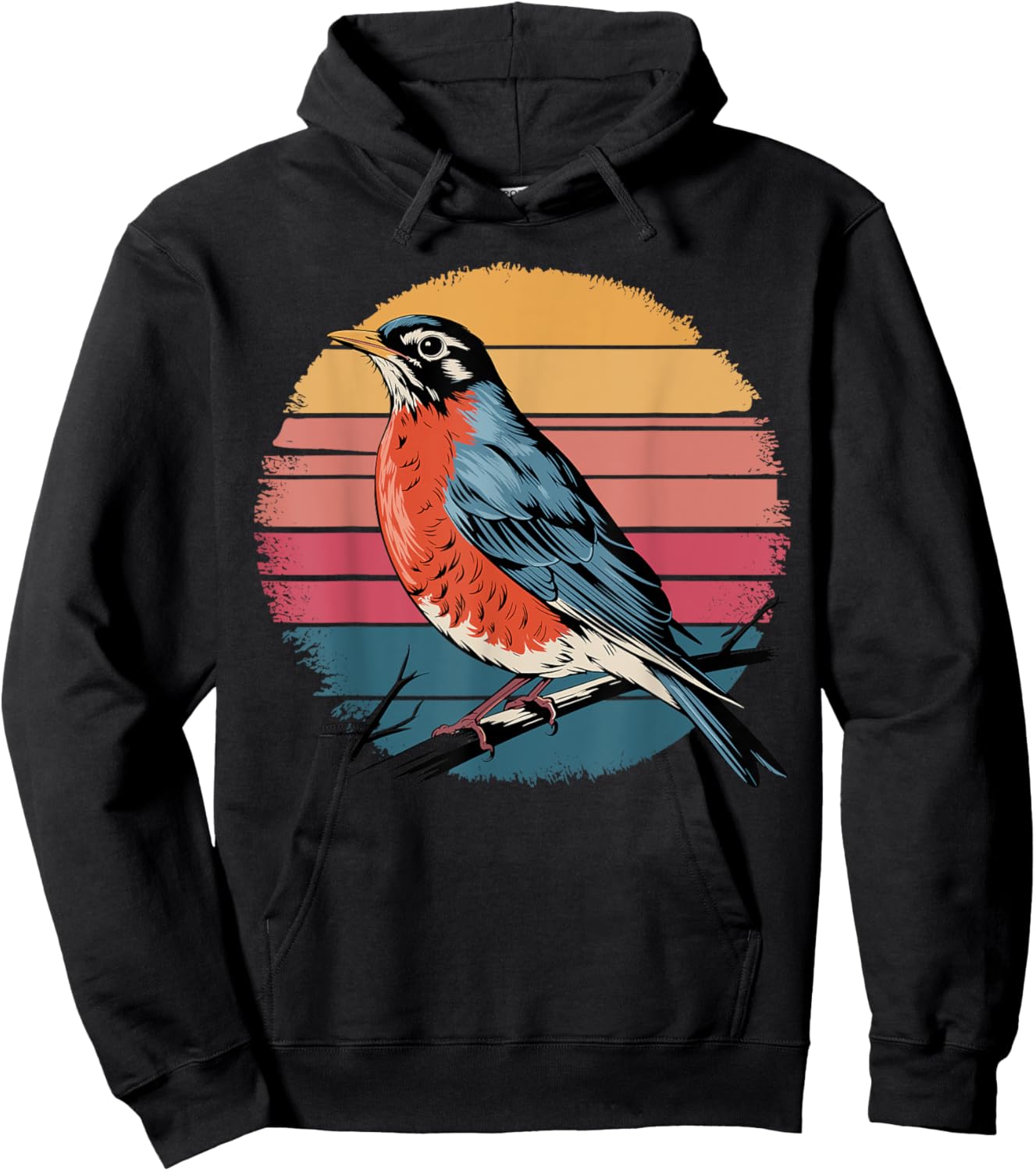 American Robin Bird Lover Vintage Retro Sunset Bird Watching Hoodie - Hoodie | Black