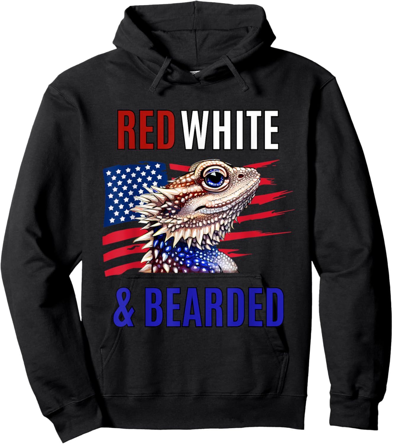 Bearded Dragon American Flag 4th of July Independence Day Hoodie - Hoodie | Black