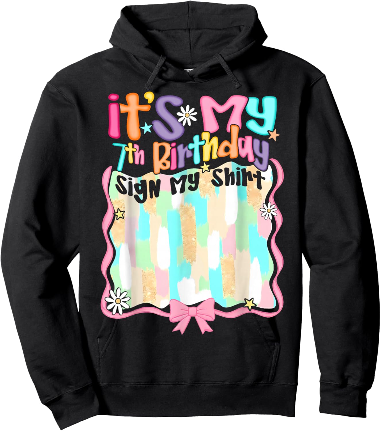 Cute Coquette Bow It's My 7th Birthday Sign My Shirt Girl Hoodie - Hoodie | Black
