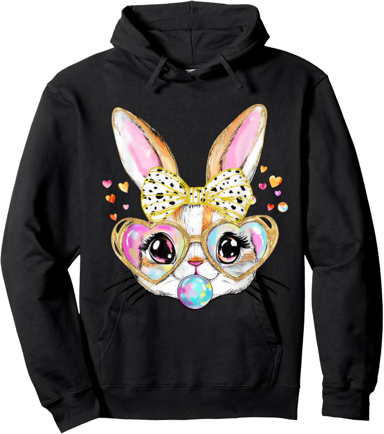 Rabbit Bunny Blowing Bubble Gum Kawaii Teen Girls Easter Day Hoodie - Hoodie | Black